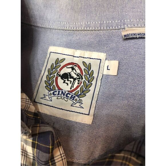 Cinch blue and white shirt sleeve cotton plaid button up shirt - Picture 10 of 11
